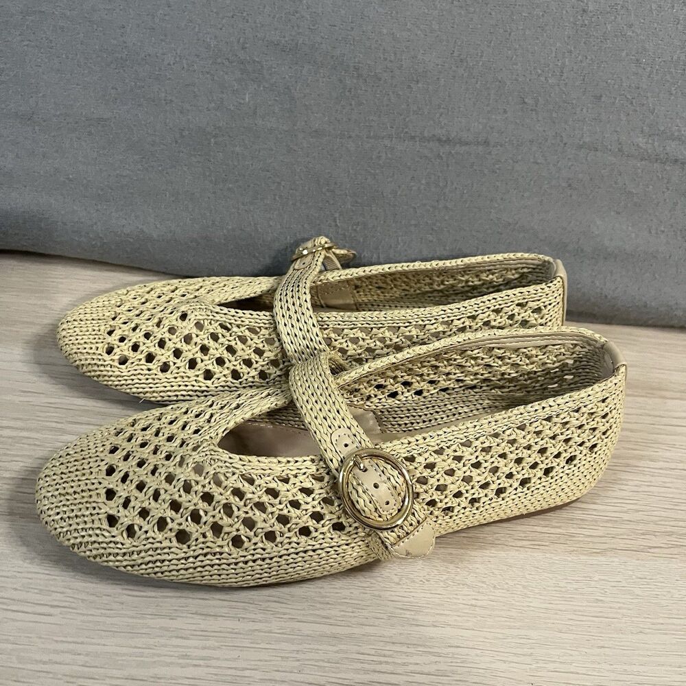 Universal Thread Women's Sia Knit Woven Mary Jane Flats Tan Size 8 Boho Festival